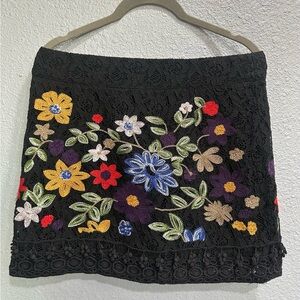 Forever 21 Black Lace Mini Skirt with Multicolor Floral Embroidery